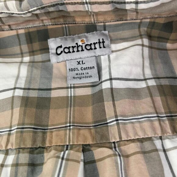 Carhartt Plaid Short Sleeve Button Down Shirts Size XL Mens Relaxed Beige Plaid - Picture 10 of 11
